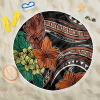 Vintage Hibiscus Pacific Floral Beach Blanket LT9 One Size 150cm Black - Polynesian Pride