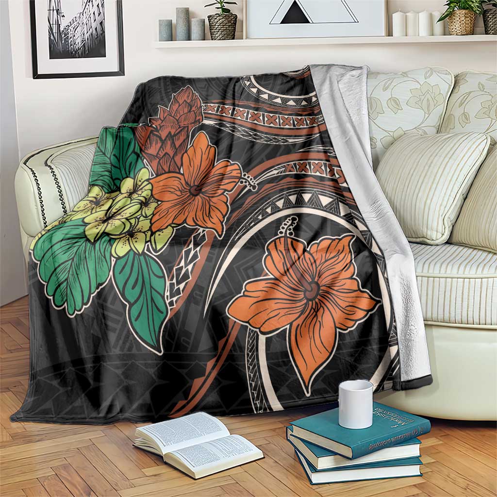 Vintage Hibiscus Pacific Floral Blanket LT9 Black - Polynesian Pride
