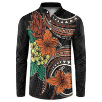 Vintage Hibiscus Pacific Floral Button Sweatshirt LT9 Black - Polynesian Pride