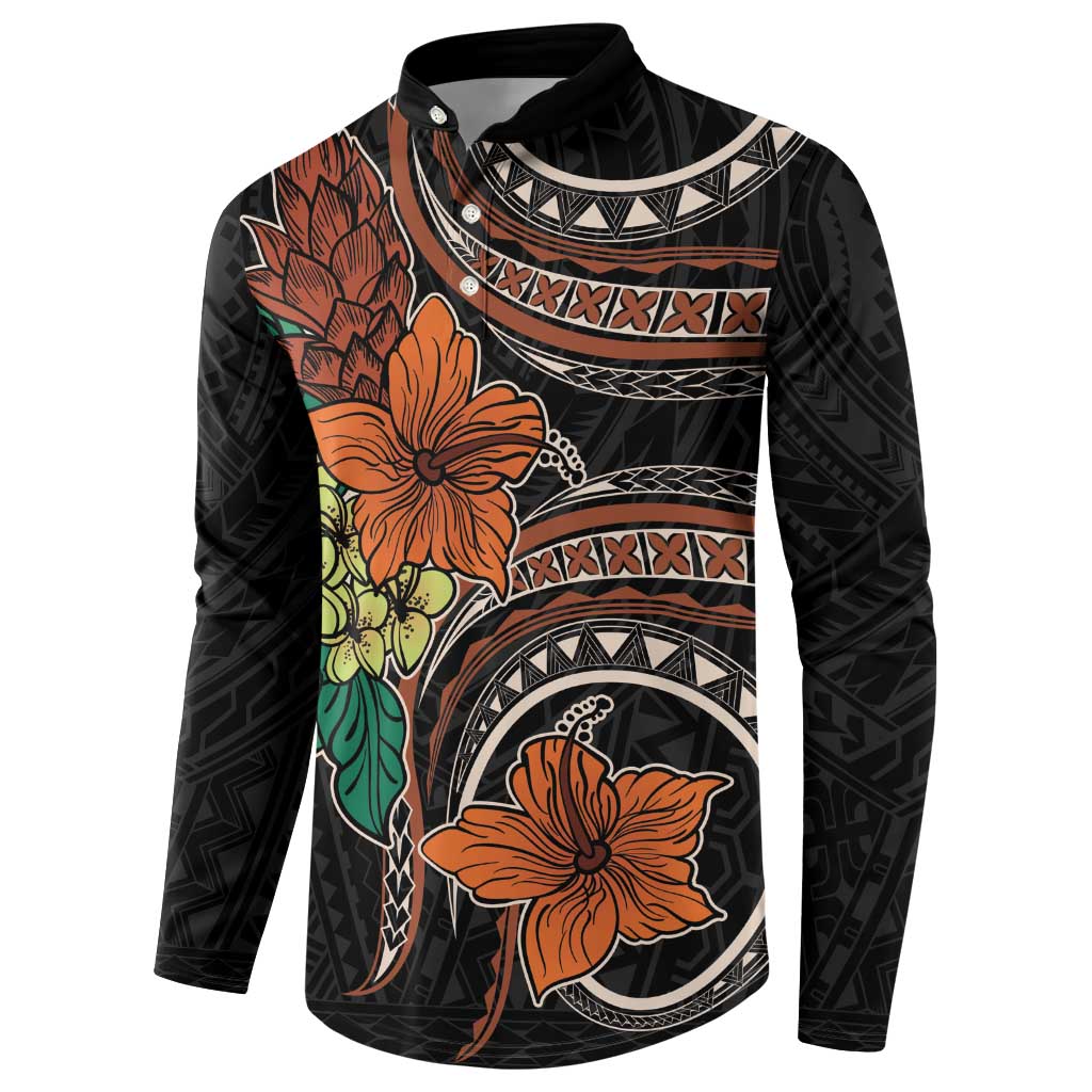 Vintage Hibiscus Pacific Floral Button Sweatshirt LT9 - Polynesian Pride