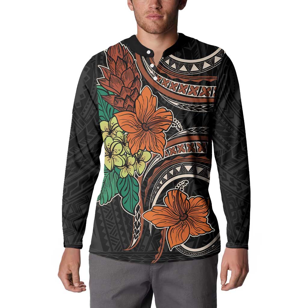 Vintage Hibiscus Pacific Floral Button Sweatshirt LT9 - Polynesian Pride