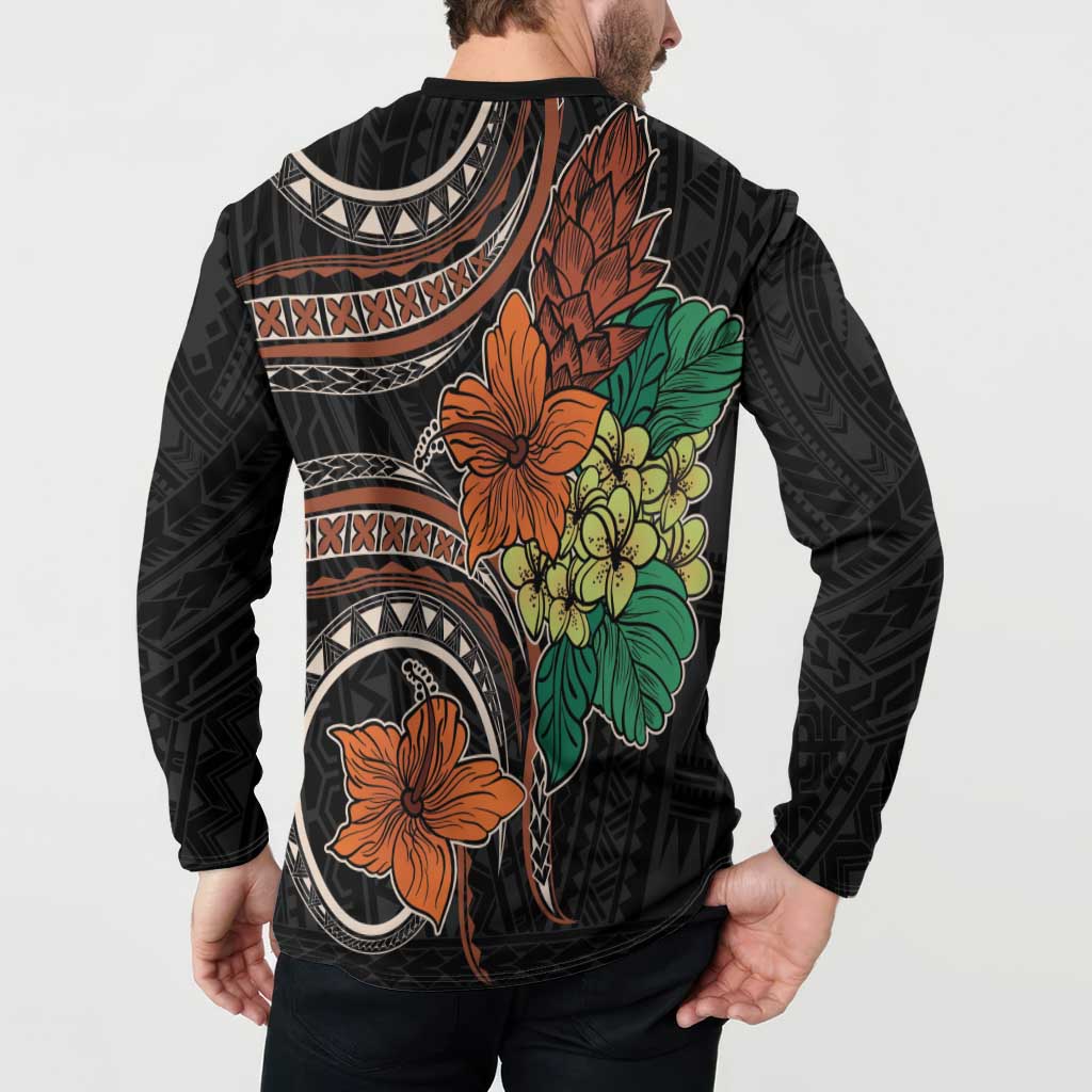 Vintage Hibiscus Pacific Floral Button Sweatshirt LT9 - Polynesian Pride