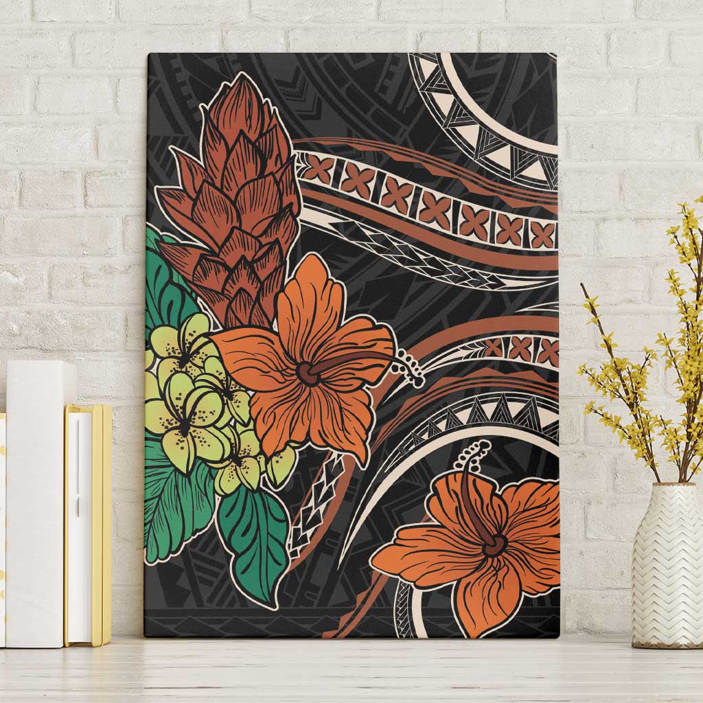 Vintage Hibiscus Pacific Floral Canvas Wall Art LT9 Without Frame Black - Polynesian Pride