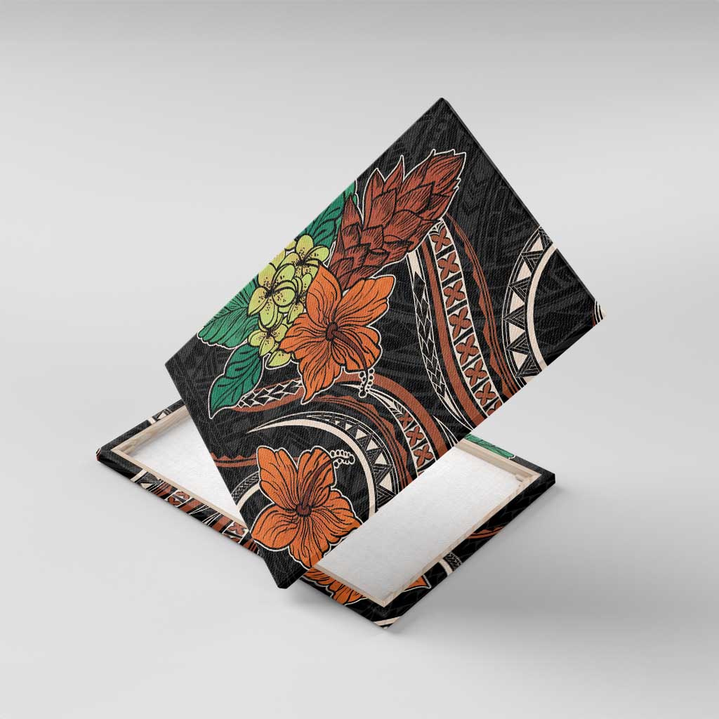 Vintage Hibiscus Pacific Floral Canvas Wall Art LT9 With Frame Black - Polynesian Pride