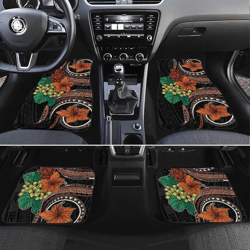 Vintage Hibiscus Pacific Floral Car Mats LT9 Set 4pcs Black - Polynesian Pride