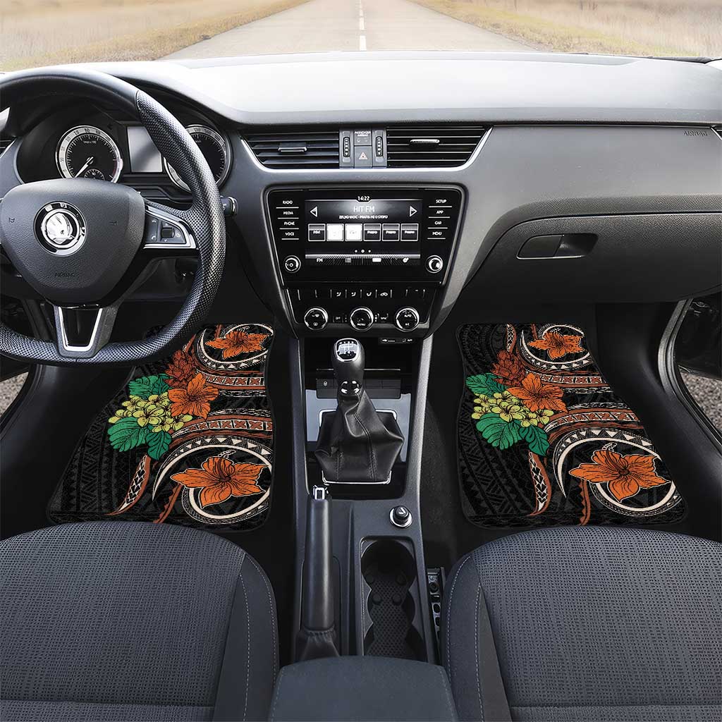 Vintage Hibiscus Pacific Floral Car Mats LT9 Set 2pcs - Front Black - Polynesian Pride