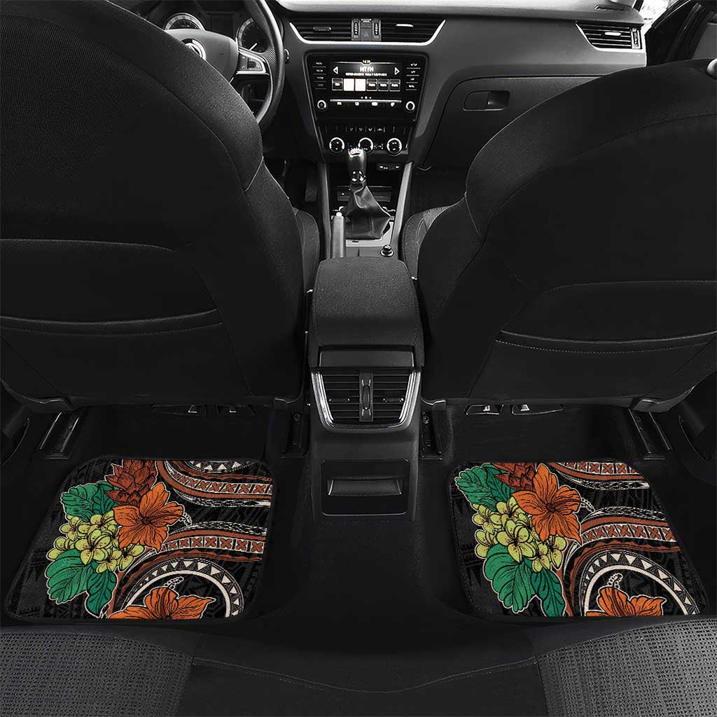 Vintage Hibiscus Pacific Floral Car Mats LT9 Set 2pcs - Back Black - Polynesian Pride