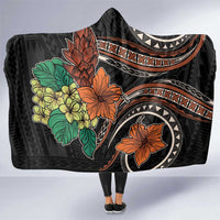 Vintage Hibiscus Pacific Floral Hooded Blanket LT9 One Size Black - Polynesian Pride