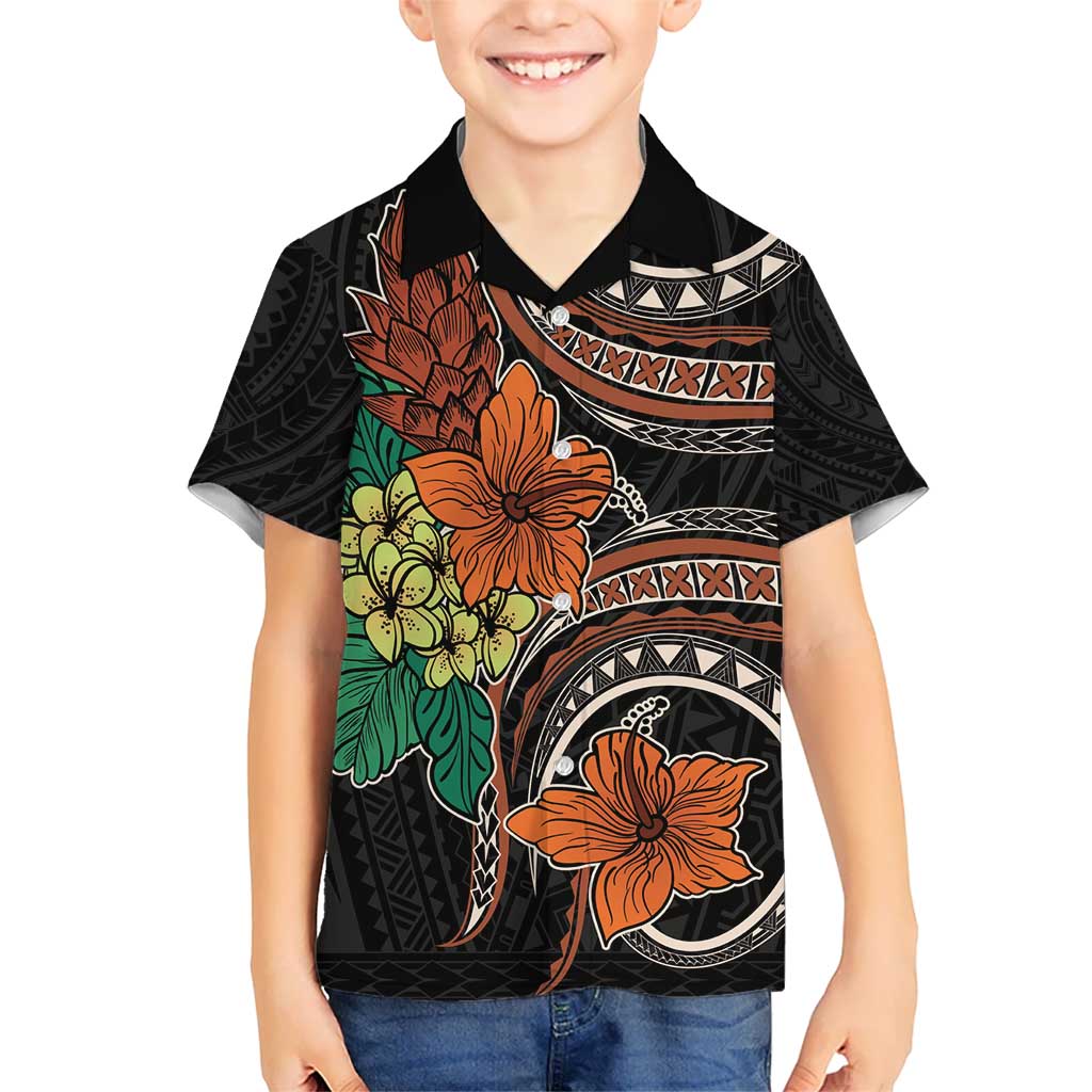 Vintage Hibiscus Pacific Floral Kid Hawaiian Shirt LT9 Kid Black - Polynesian Pride