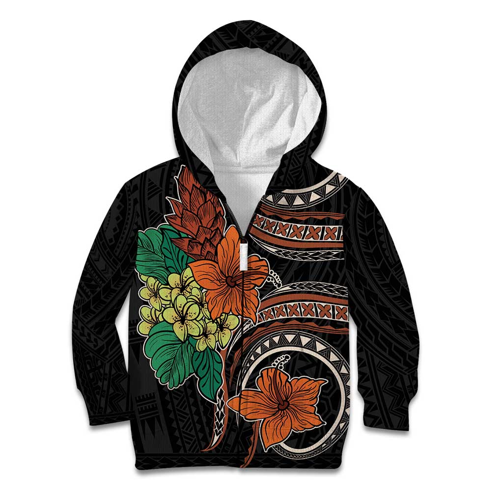Vintage Hibiscus Pacific Floral Kid Hoodie LT9 Zip Hoodie Black - Polynesian Pride