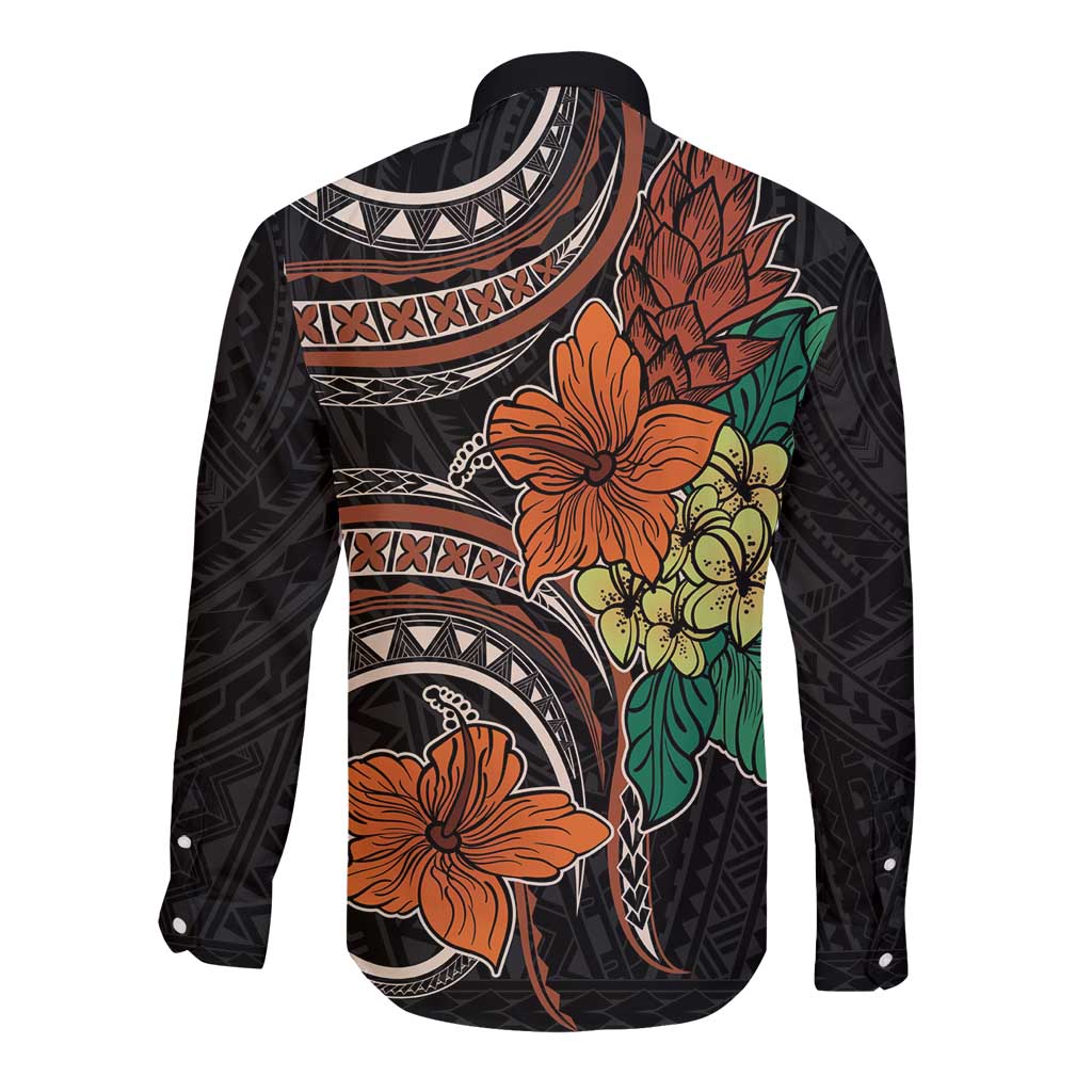 Vintage Hibiscus Pacific Floral Long Sleeve Button Shirt LT9 - Polynesian Pride