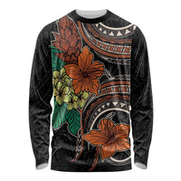 Vintage Hibiscus Pacific Floral Long Sleeve Shirt LT9 Unisex Black - Polynesian Pride