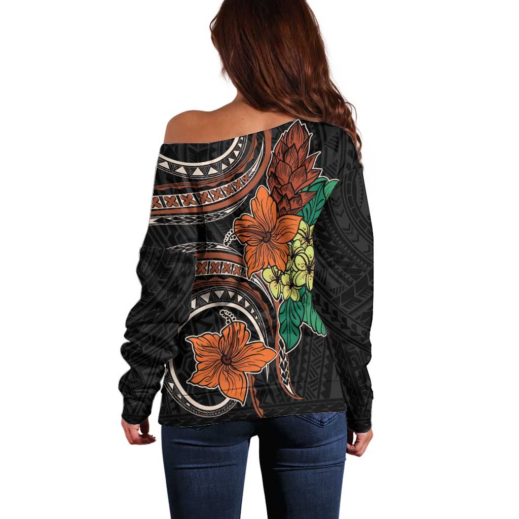 Vintage Hibiscus Pacific Floral Off Shoulder Sweater LT9 - Polynesian Pride