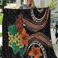 Vintage Hibiscus Pacific Floral Quilt LT9 Black - Polynesian Pride