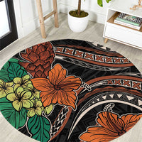 Vintage Hibiscus Pacific Floral Round Carpet LT9 Black - Polynesian Pride