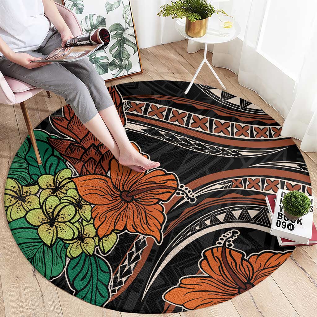 Vintage Hibiscus Pacific Floral Round Carpet LT9 - Polynesian Pride