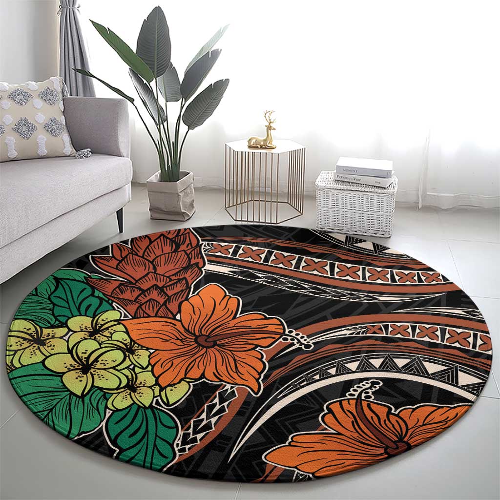 Vintage Hibiscus Pacific Floral Round Carpet LT9 - Polynesian Pride