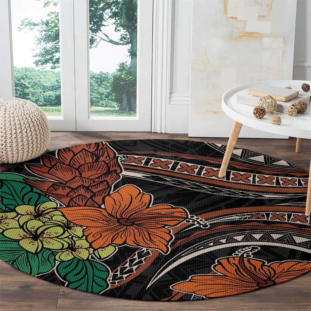 Vintage Hibiscus Pacific Floral Round Carpet LT9 - Polynesian Pride