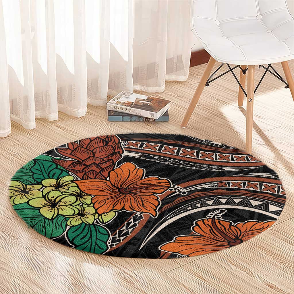 Vintage Hibiscus Pacific Floral Round Carpet LT9 - Polynesian Pride