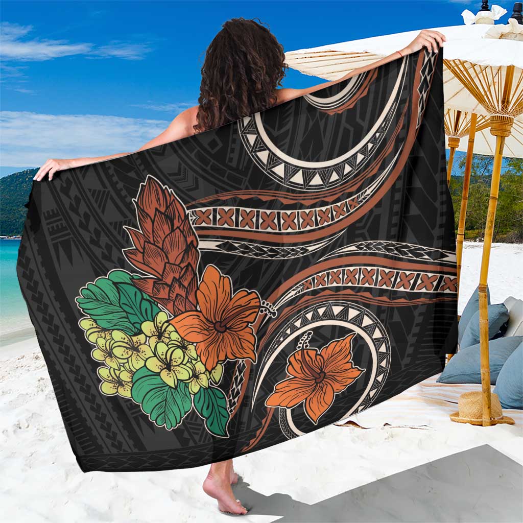 Vintage Hibiscus Pacific Floral Sarong LT9 One Size 44 x 66 inches Black - Polynesian Pride