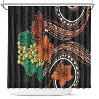 Vintage Hibiscus Pacific Floral Shower Curtain LT9 Black - Polynesian Pride