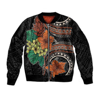 Vintage Hibiscus Pacific Floral Sleeve Zip Bomber Jacket LT9 Unisex Black - Polynesian Pride