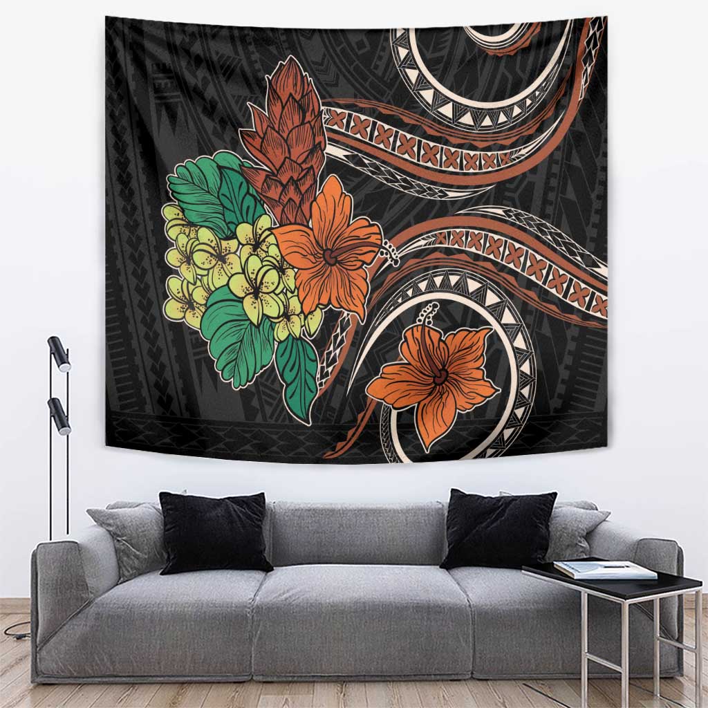 Vintage Hibiscus Pacific Floral Tapestry LT9 Black - Polynesian Pride