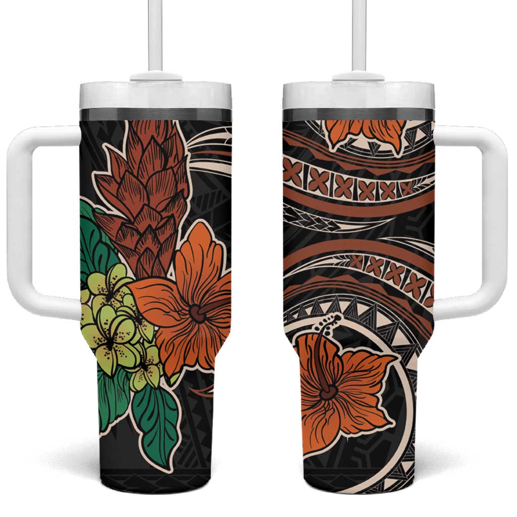 Vintage Hibiscus Pacific Floral Tumbler With Handle LT9 One Size: 40 oz Black - Polynesian Pride