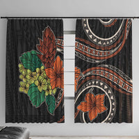 Vintage Hibiscus Pacific Floral Window Curtain LT9 With Hooks Black - Polynesian Pride