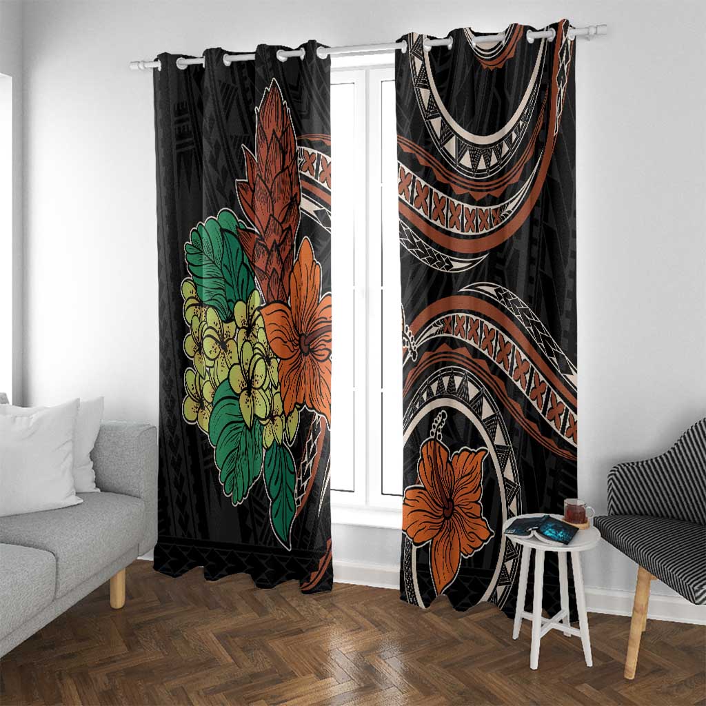 Vintage Hibiscus Pacific Floral Window Curtain LT9 With Grommets Black - Polynesian Pride