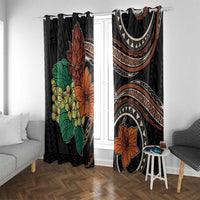 Vintage Hibiscus Pacific Floral Window Curtain LT9 With Grommets Black - Polynesian Pride