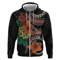 Vintage Hibiscus Pacific Floral Zip Hoodie LT9 Zip Hoodie Black - Polynesian Pride