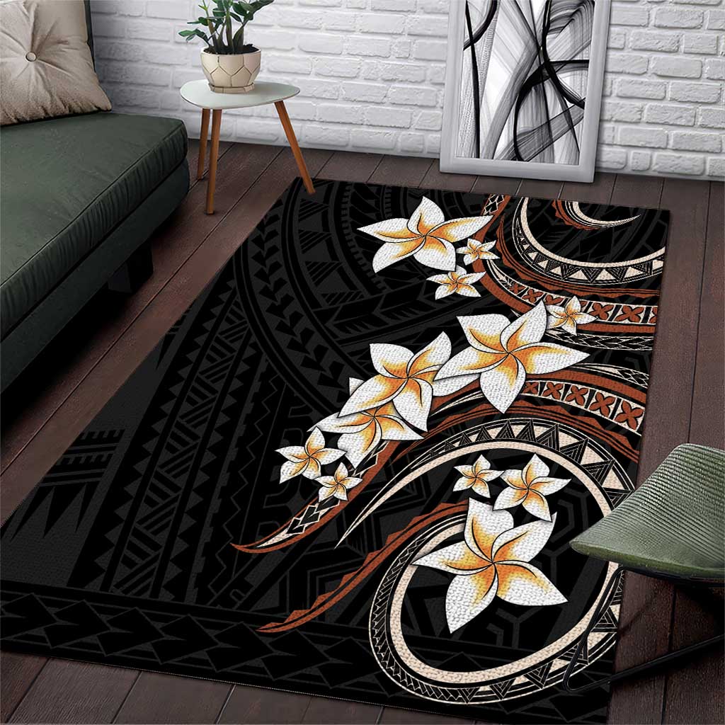 Vintage Plumeria Pacific Floral Area Rug LT9 Black - Polynesian Pride