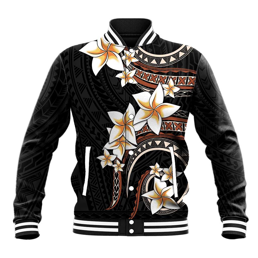 Vintage Plumeria Pacific Floral Baseball Jacket LT9 Unisex Black - Polynesian Pride