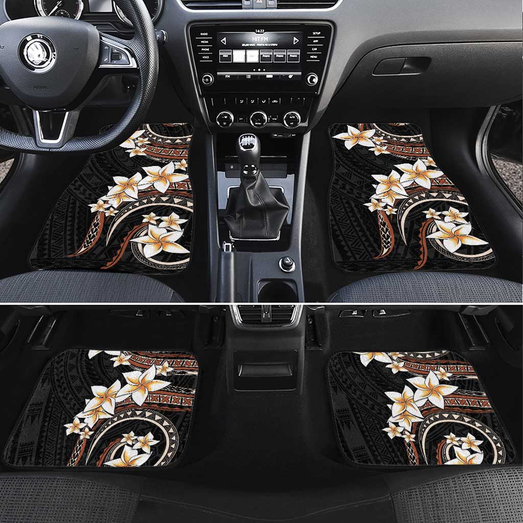 Vintage Plumeria Pacific Floral Car Mats LT9 Set 4pcs Black - Polynesian Pride