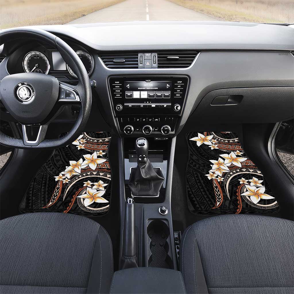 Vintage Plumeria Pacific Floral Car Mats LT9 Set 2pcs - Front Black - Polynesian Pride