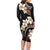 Vintage Plumeria Pacific Floral Family Matching Long Sleeve Bodycon Dress and Hawaiian Shirt