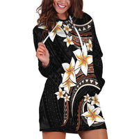 Vintage Plumeria Pacific Floral Hoodie Dress LT9 Black - Polynesian Pride