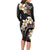 Vintage Plumeria Pacific Floral Long Sleeve Bodycon Dress