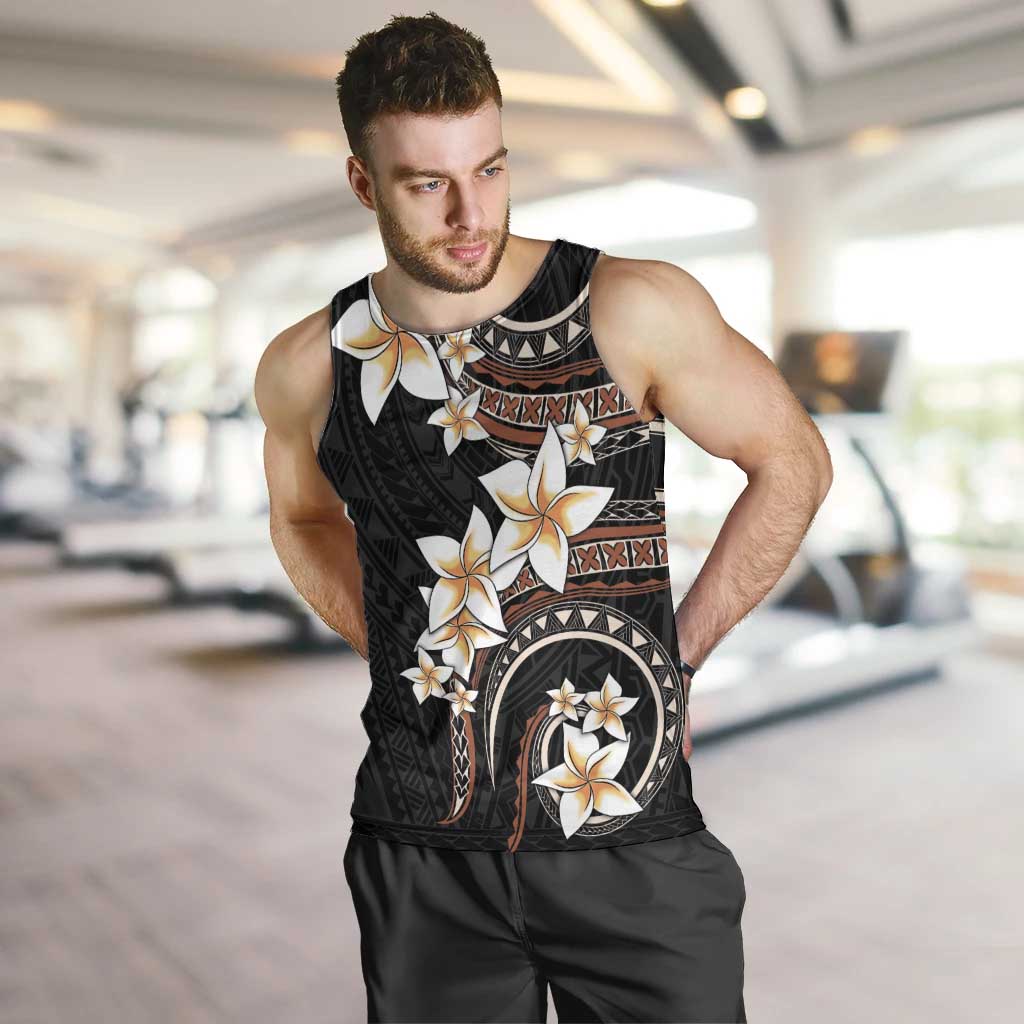 Vintage Plumeria Pacific Floral Men Tank Top LT9 Black - Polynesian Pride