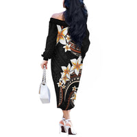 Vintage Plumeria Pacific Floral Off The Shoulder Long Sleeve Dress LT9 - Polynesian Pride