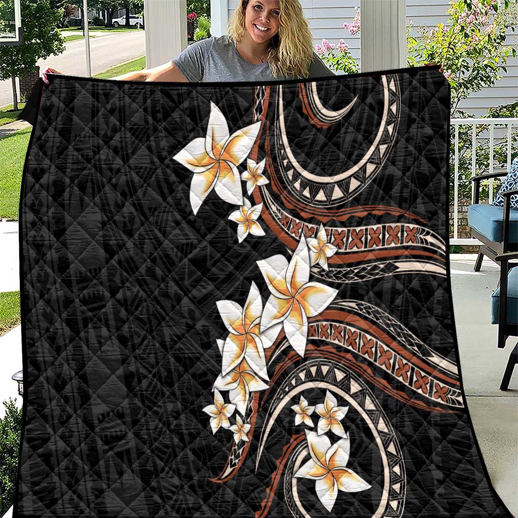 Vintage Plumeria Pacific Floral Quilt LT9 Black - Polynesian Pride