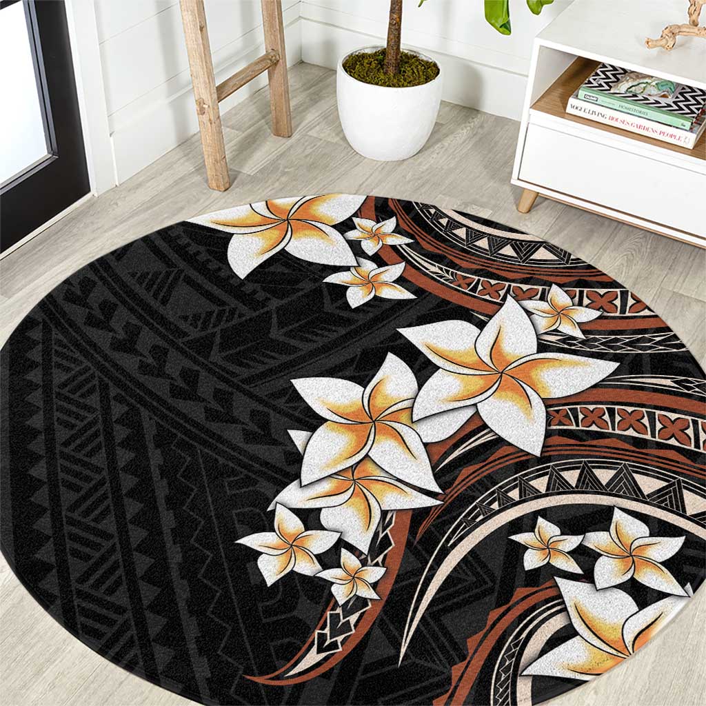 Vintage Plumeria Pacific Floral Round Carpet LT9 Black - Polynesian Pride