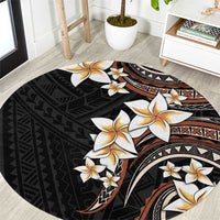 Vintage Plumeria Pacific Floral Round Carpet LT9 Black - Polynesian Pride