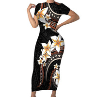 Vintage Plumeria Pacific Floral Short Sleeve Bodycon Dress LT9 Long Dress Black - Polynesian Pride