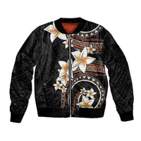 Vintage Plumeria Pacific Floral Sleeve Zip Bomber Jacket LT9 Unisex Black - Polynesian Pride