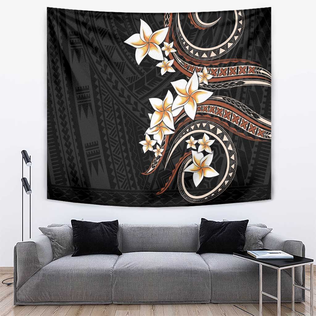 Vintage Plumeria Pacific Floral Tapestry LT9 Black - Polynesian Pride