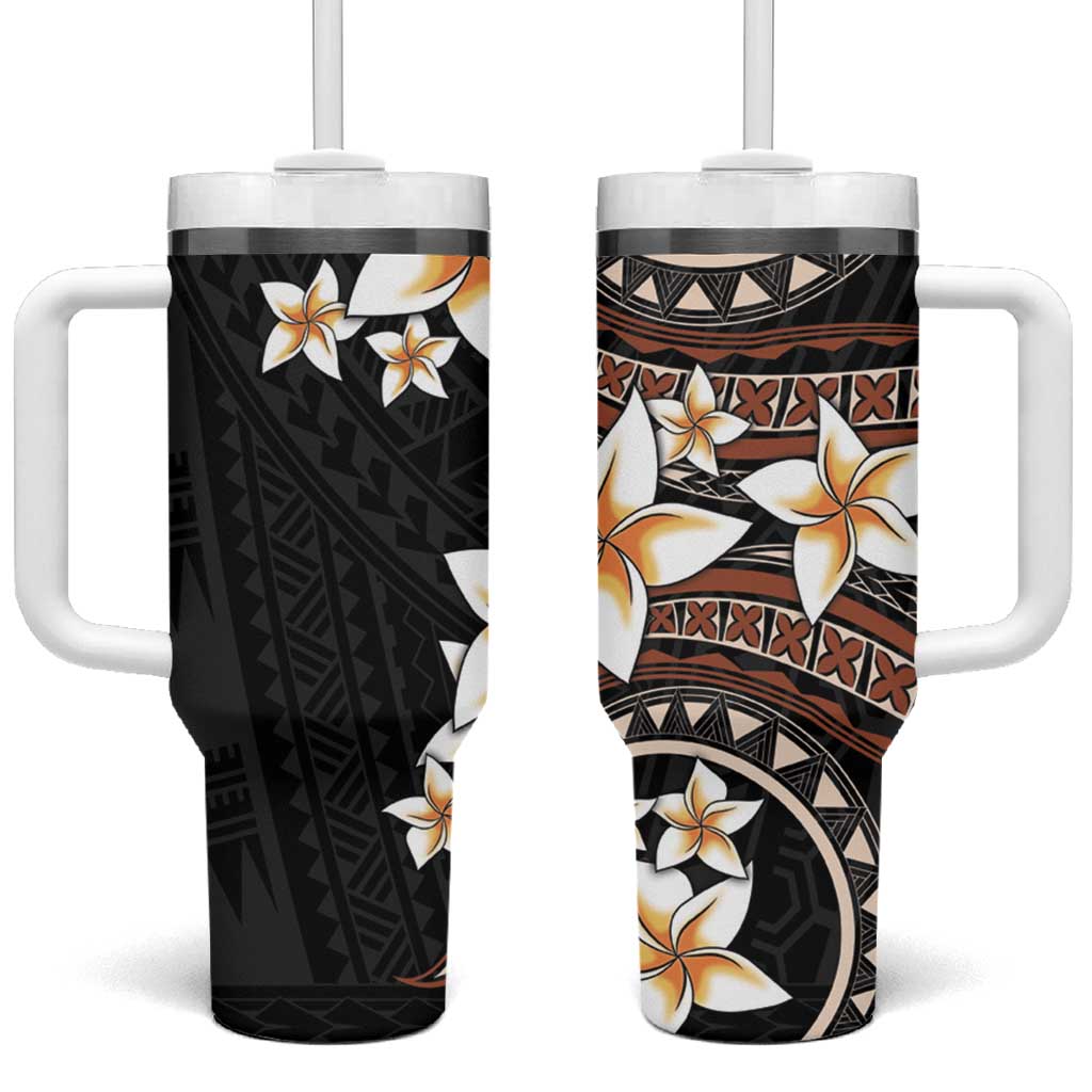Vintage Plumeria Pacific Floral Tumbler With Handle LT9 One Size: 40 oz Black - Polynesian Pride
