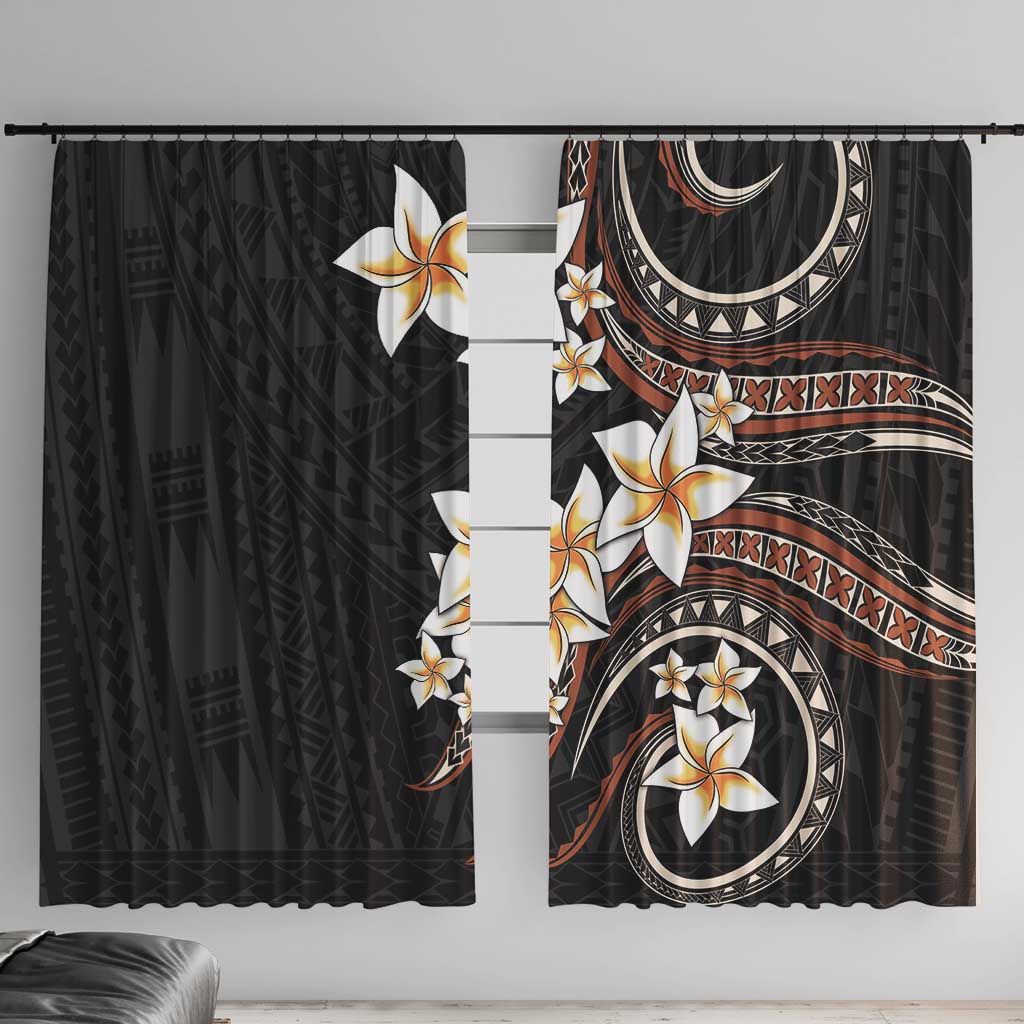 Vintage Plumeria Pacific Floral Window Curtain LT9 With Hooks Black - Polynesian Pride