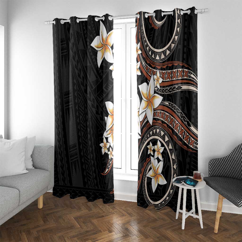 Vintage Plumeria Pacific Floral Window Curtain LT9 With Grommets Black - Polynesian Pride